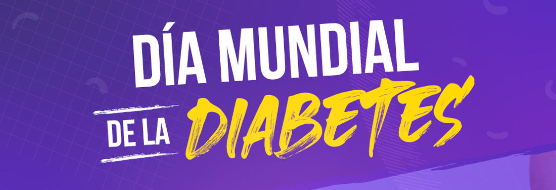 Texto blanco sobre fondo morado: Día mundial de la diabetes