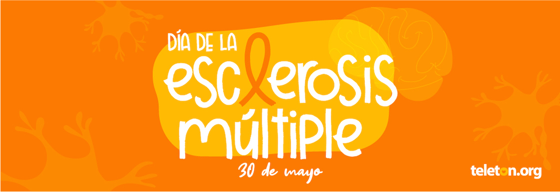 Diseño de fondo naranja con letras blancas. El texto lee: Día de la Esclerosis Múltiple, 30 de mayo
