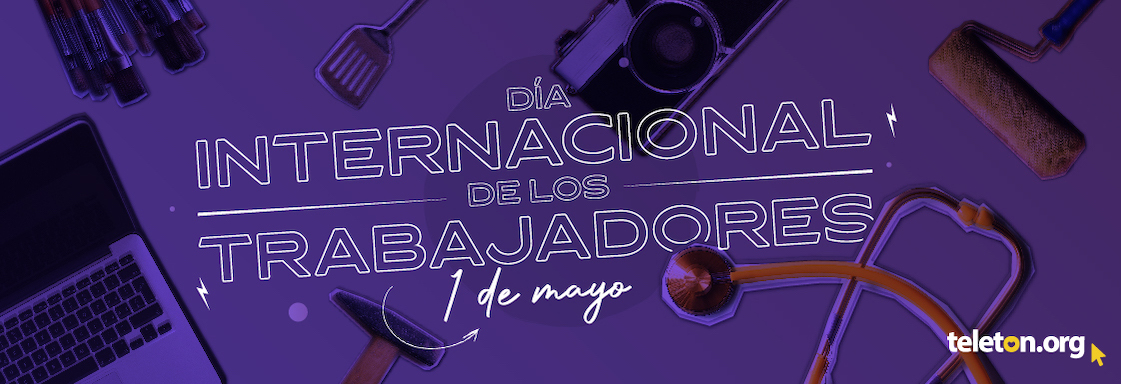 Portada de nota. Diseño de fondo morado con texto en blanco que lee: Día de los trabajadores